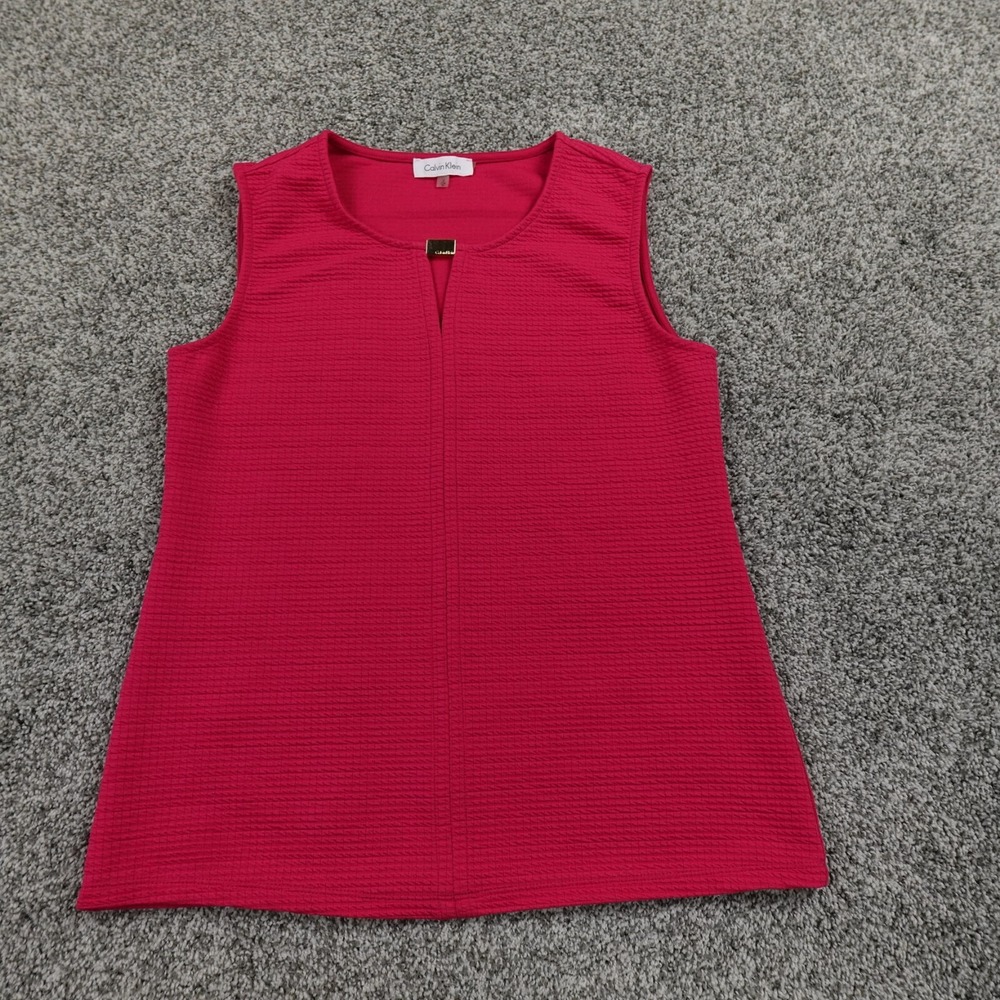 Calvin Klein Shirt Womens Small Pink Sleeveless Pique Tank Top Casual‎ Preppy